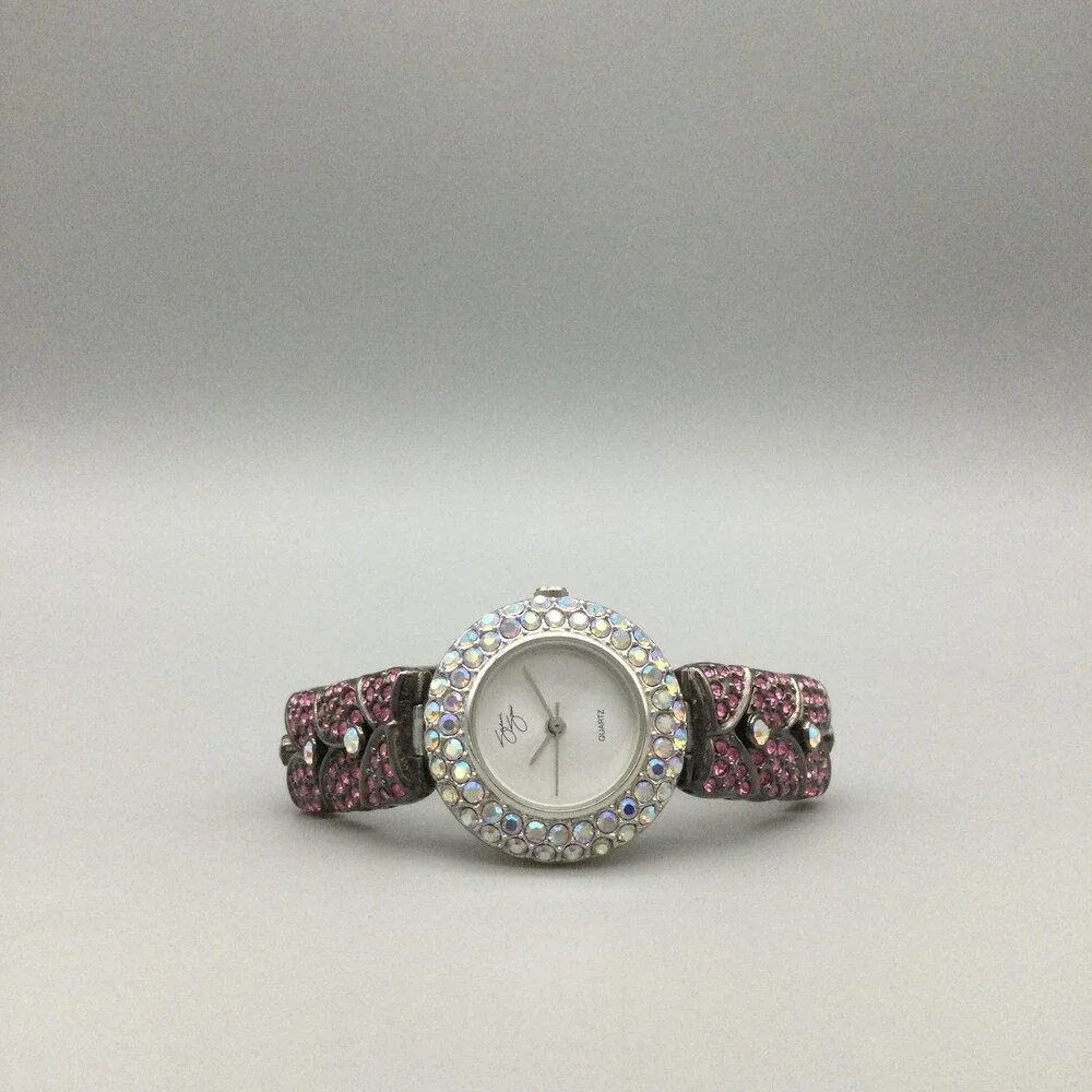 Suzanne Somers Womens Watch 25mm White Dial Pink Crystal Bracelet New Battery